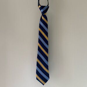 Nordstrom Kids Yellow Blue White Stripe 100% Silk Zippered Tie Adjustable Neck